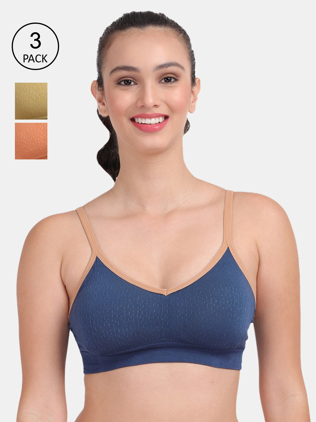 Amour Secret Women Nude And Blue Pack of 3  Bra