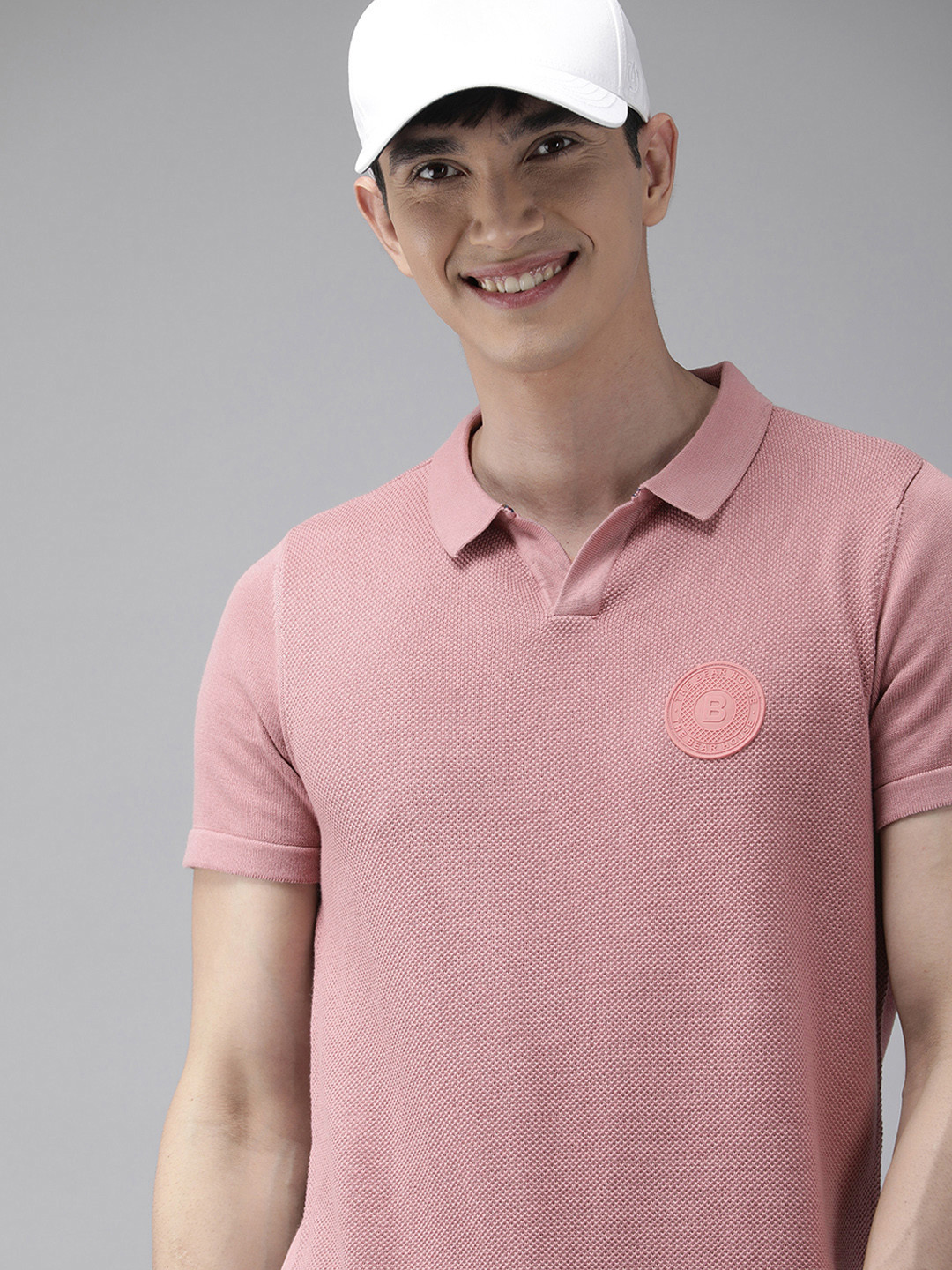 THE BEAR HOUSE Ardor Edition Men Pink Polo Collar Cotton Slim Fit T-shirt