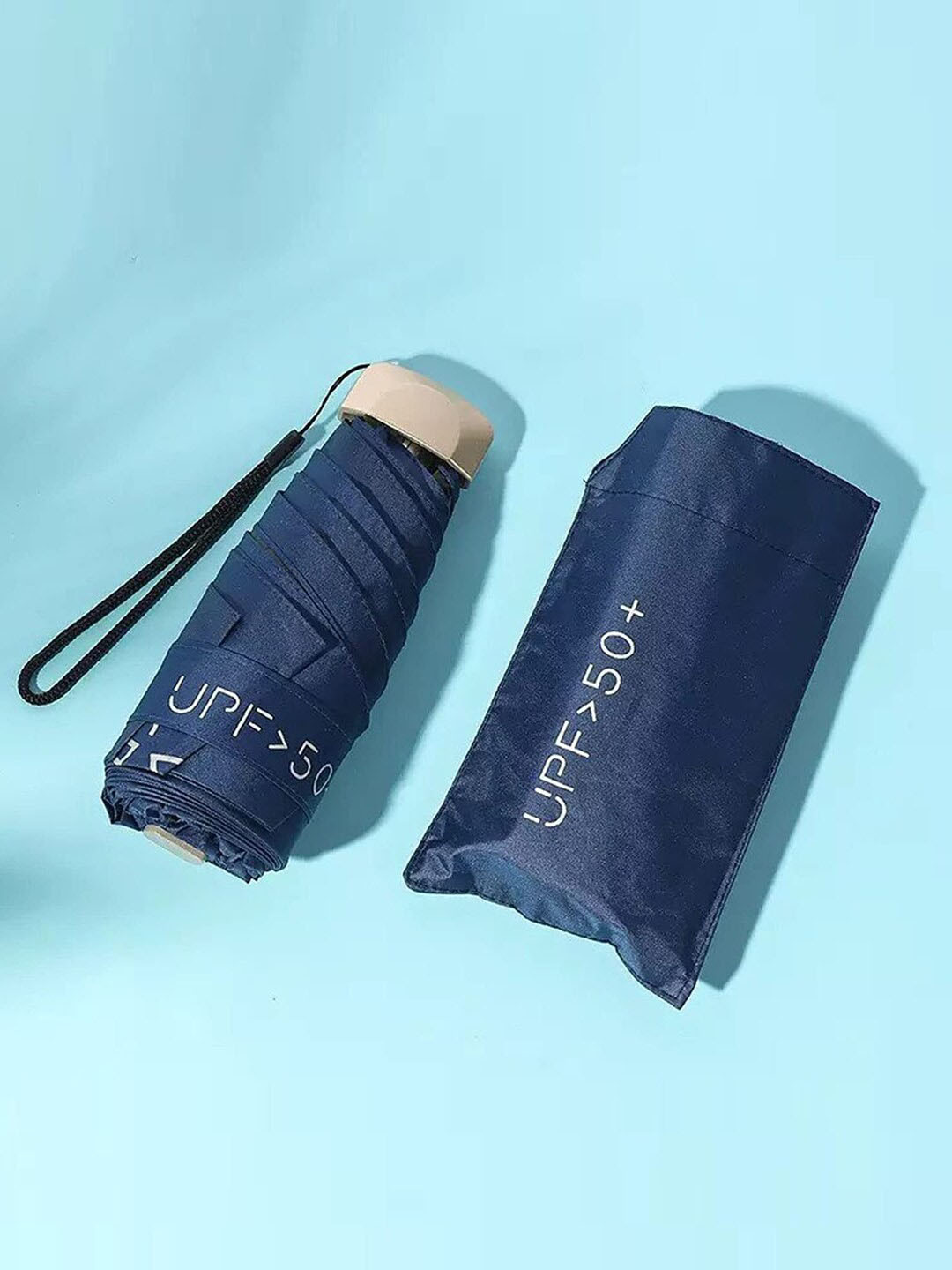 HOUSE OF QUIRK Blue Solid 2-Foldable Mini Pocket Umbrella