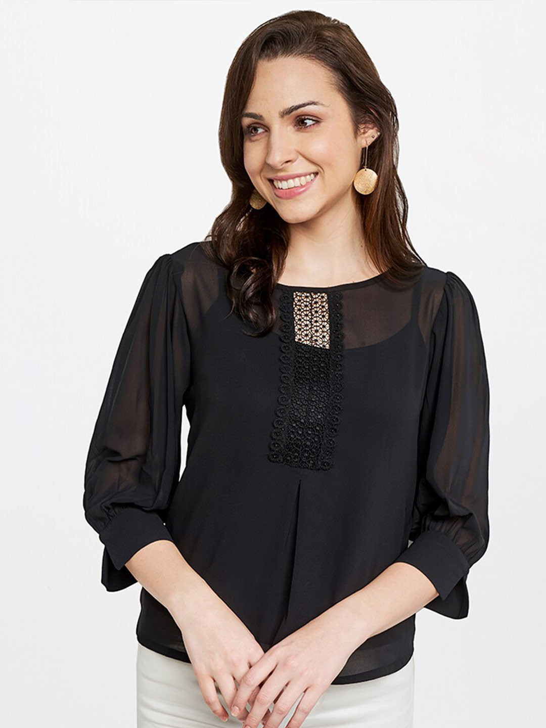 AND Black Women's Self Design Lace Up Top