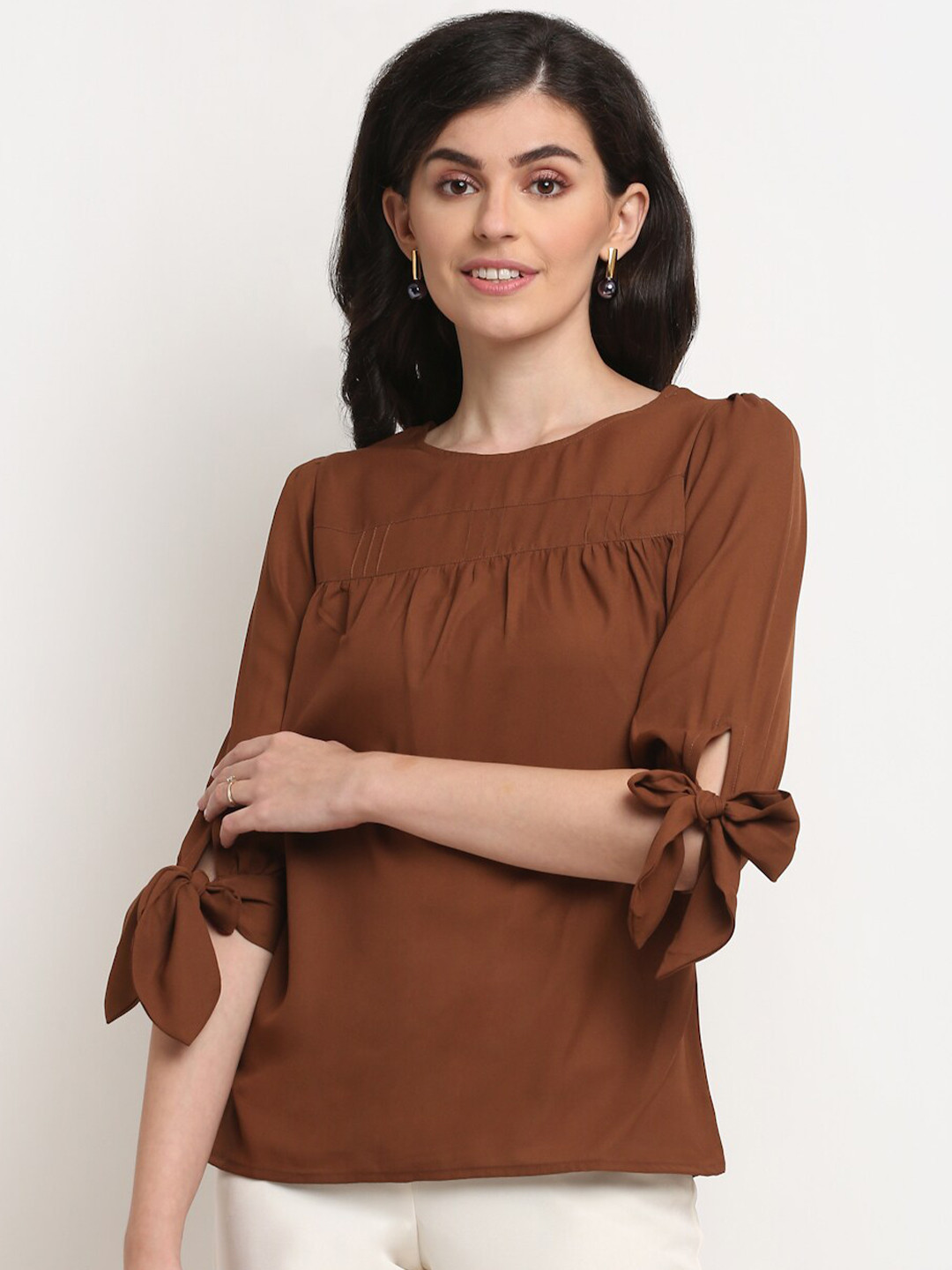 La Zoire Coffee Brown Georgette Top