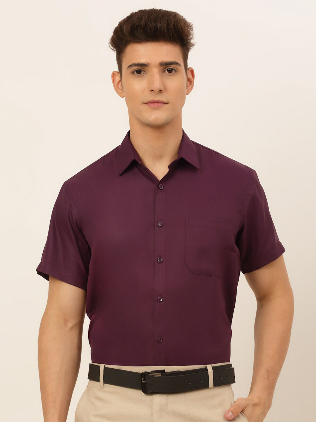 JAINISH Men Burgundy Classic Formal Shirt