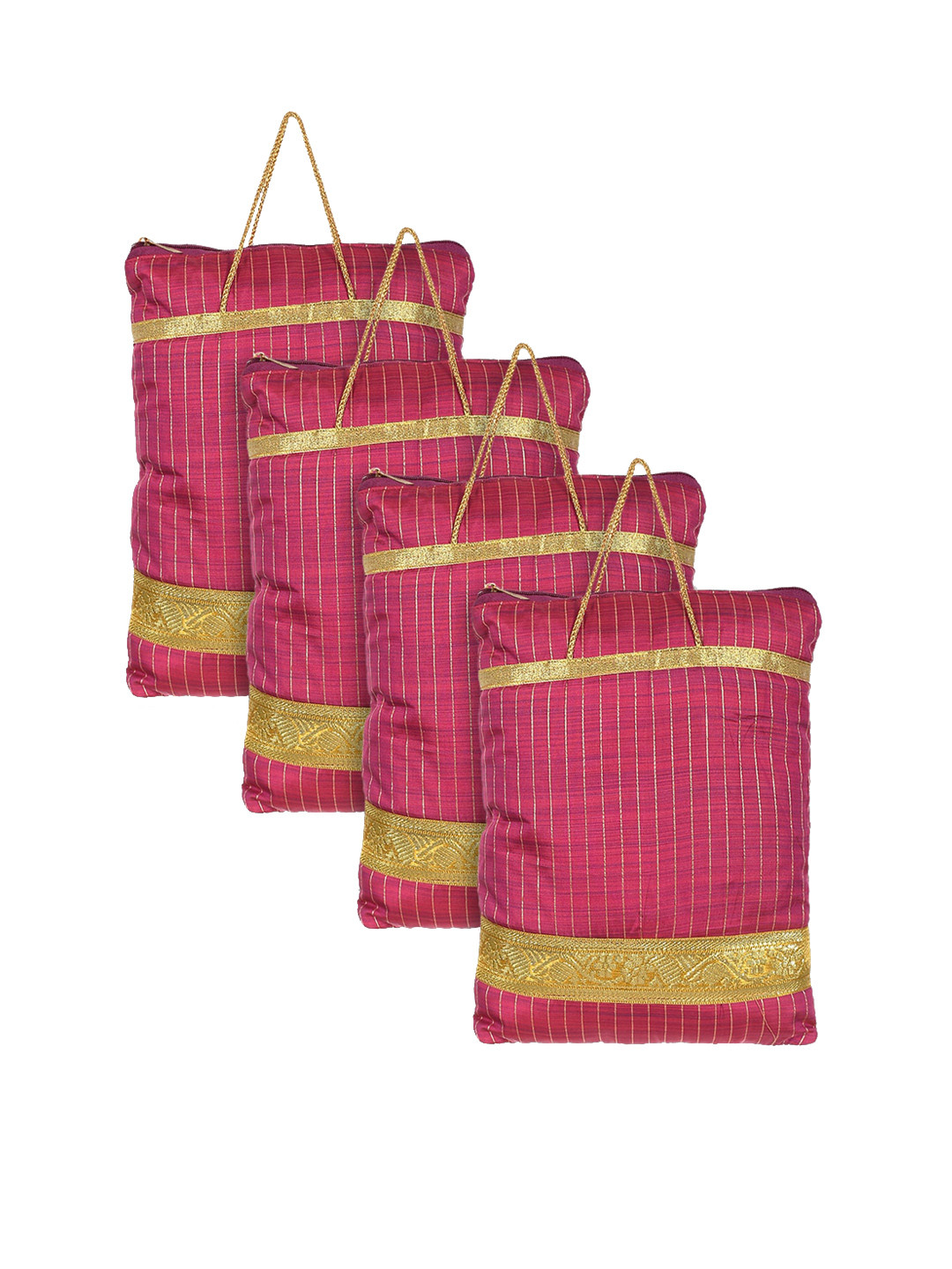 Kuber Industries Pink Pack of 4 Printed Oversized Shopper Tote Bag with Fringed