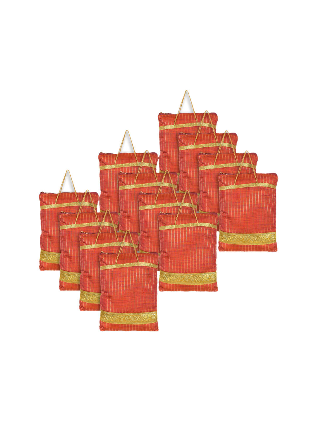 Kuber Industries Women Pack of 12 Orange Embellished Oversized Polyester Tote Bags