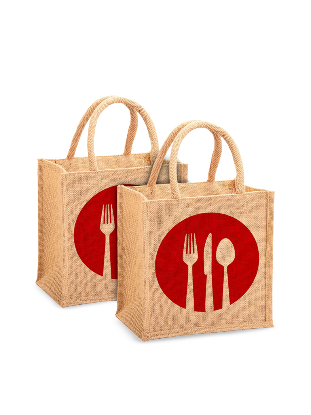Kuber Industries Set of 2 Red Graphic Printed Shopper Jute Tote Bags