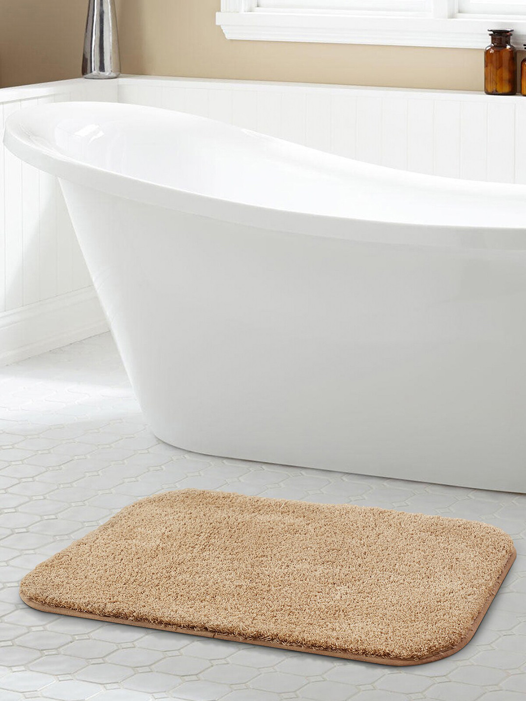 OBSESSIONS Camel Brown Solid 2200GSM Anti-Skid Bath Rugs