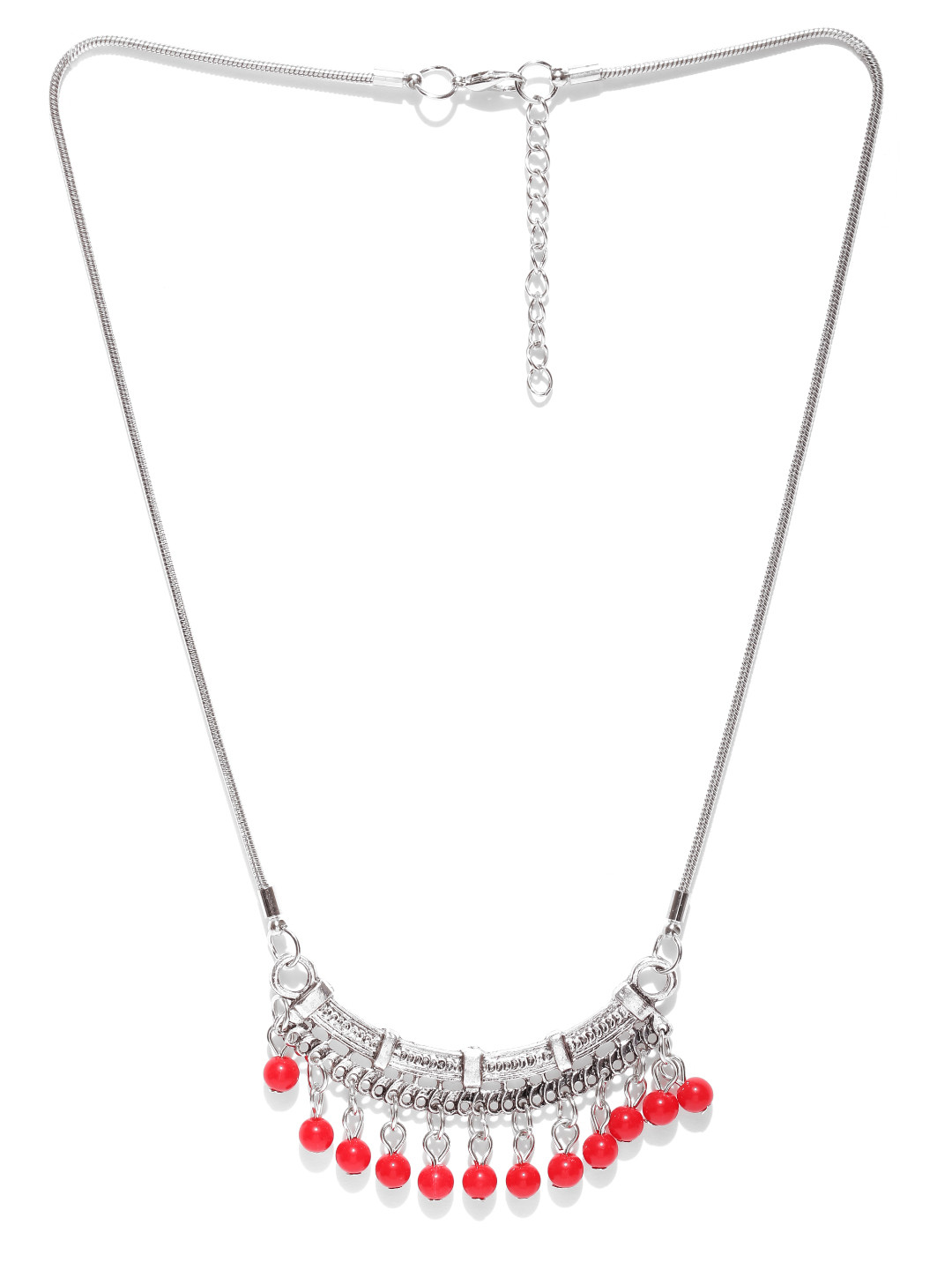 Shining Diva Fashion Silver-Toned Beaded Princess Necklace