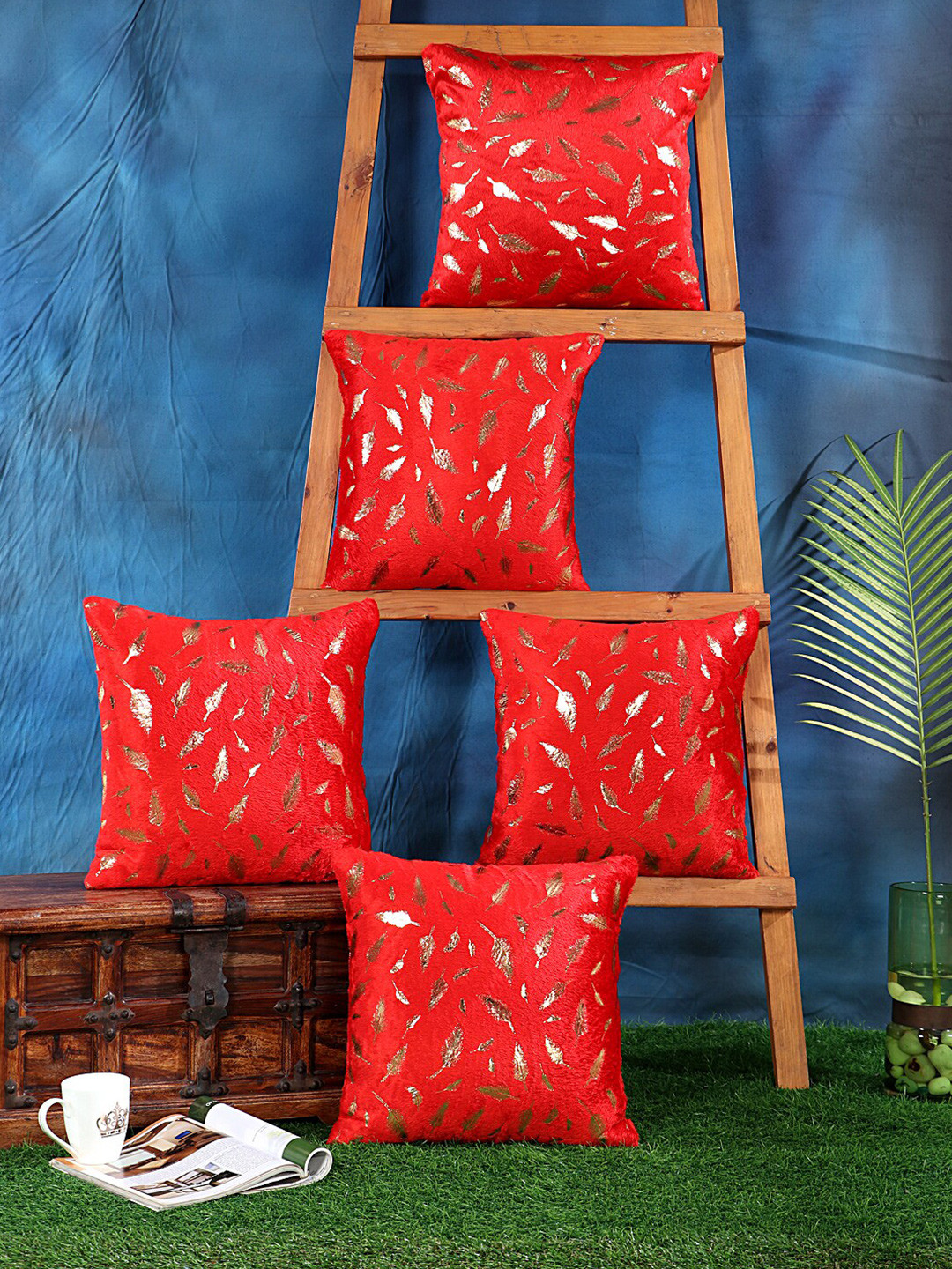 SOKNACK Pattern Conversational Polyester Silk Anti-Wrinkle 5 Pcs Cushion Covers -16x16In