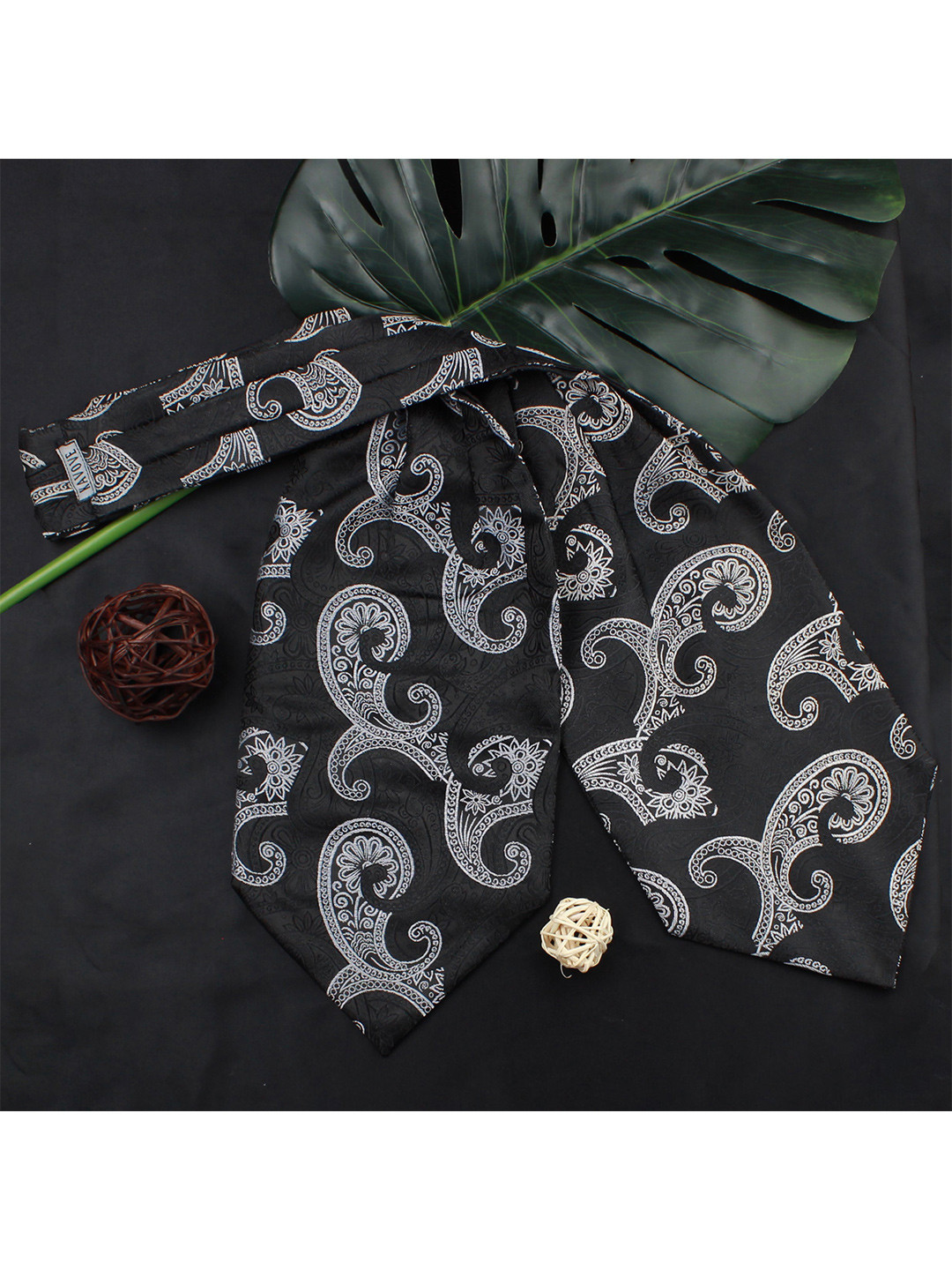 Kavove Unisex Black & White Paisley Printed Cravat