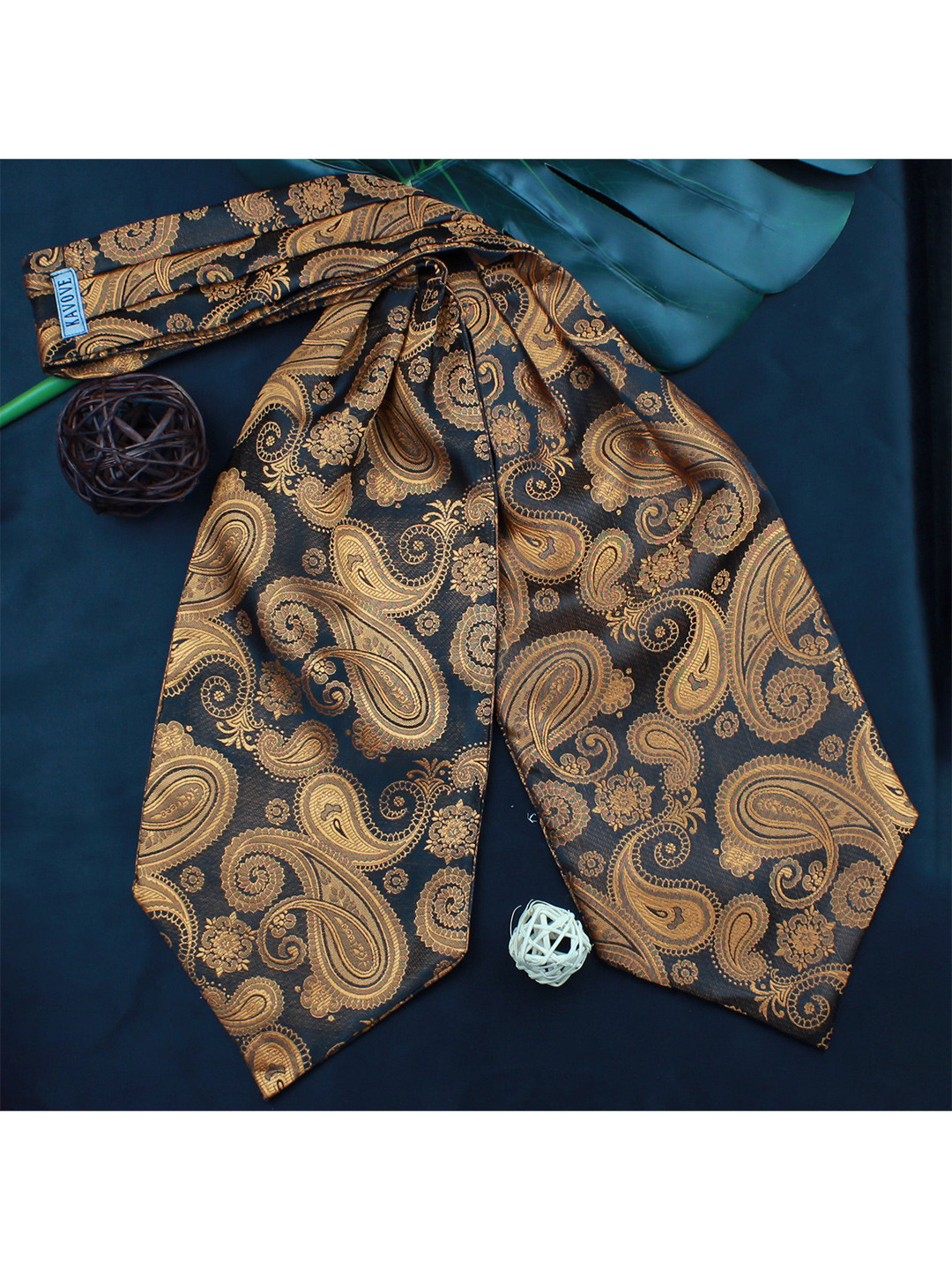 Kavove Unisex Black & Brown The Royal Paisley Printed Cravat