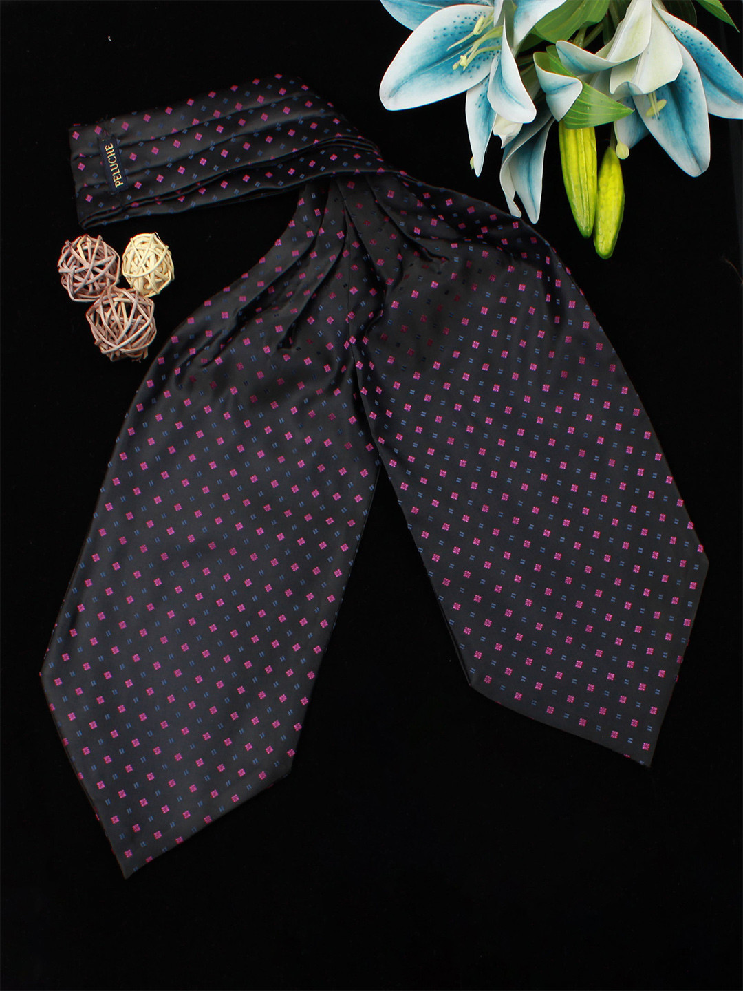PELUCHE Unisex Black & Pink Woven Design Cravat
