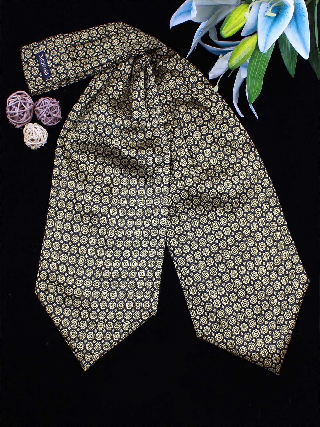 PELUCHE Unisex Yellow & Black Woven Design Cravat