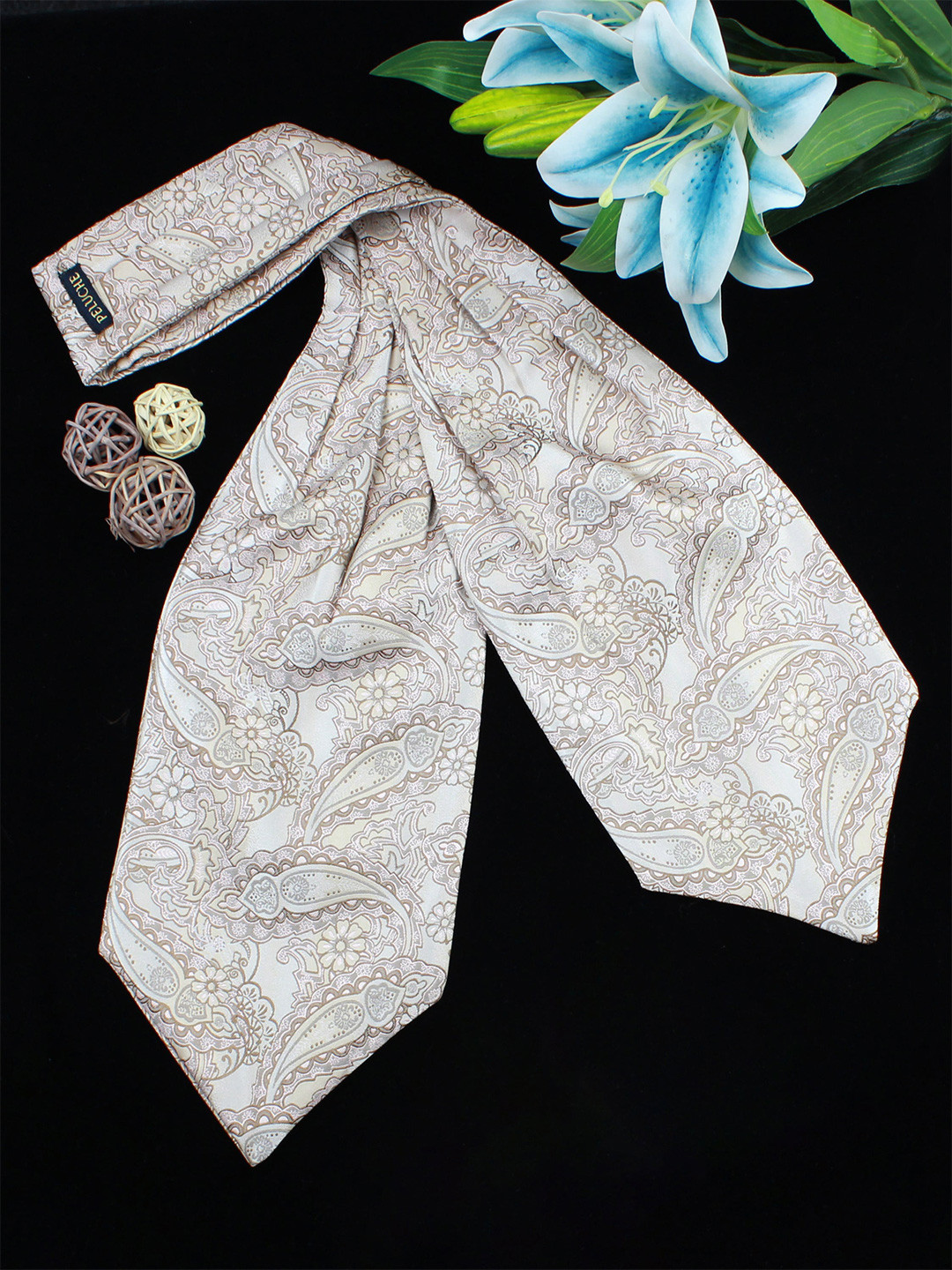 PELUCHE Unisex Beige & Grey Woven Design Cravat