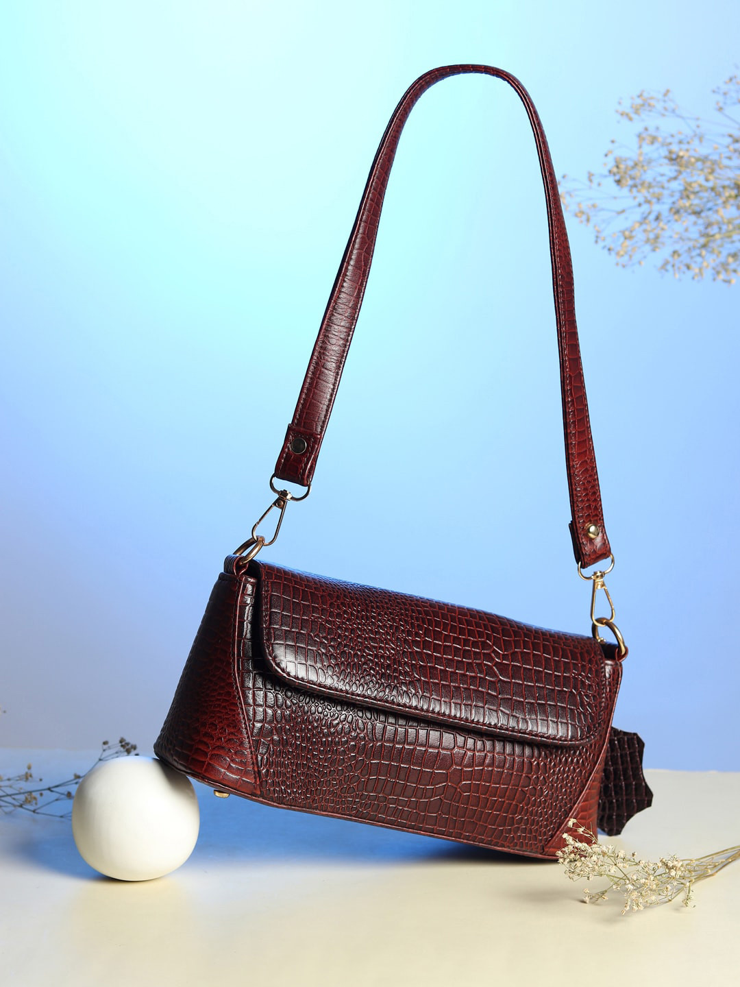 AMYENCE Brown Leather Half Moon Shoulder Bag with Tasselled
