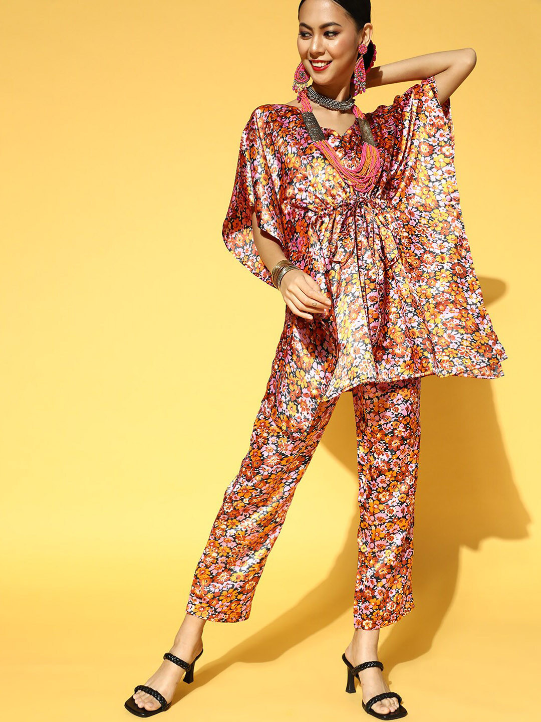 PANIT Women Orange Floral Printed Empire Kurta Set