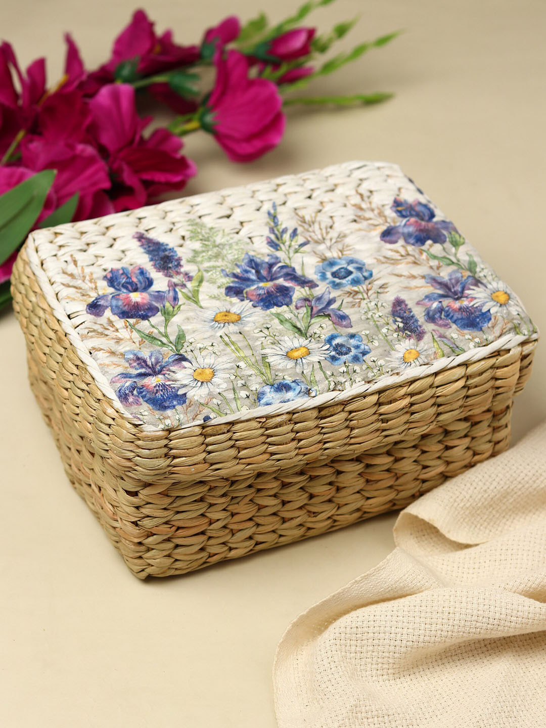 HABERE INDIA Brown Printed Seagrass Handcrafted Kitchen Basket