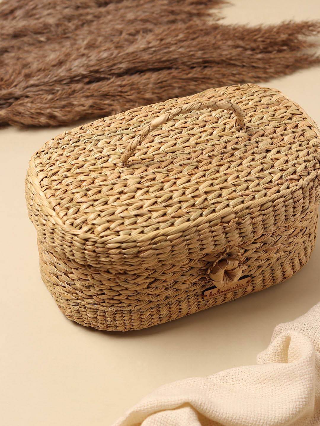 HABERE INDIA Beige Handcrafted  Seagrass Storage Basket