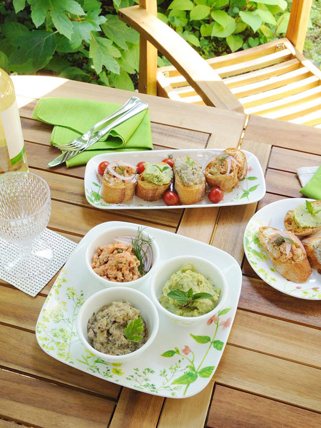 Corelle Asia Square Round White & Green Set of 6 Pieces Floral Printed Glossy Plates