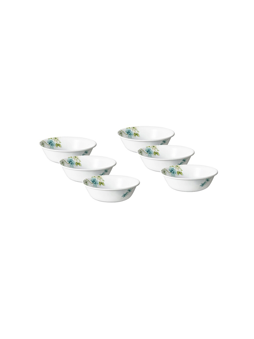 Corelle Asia White & Green Set Of 6 Pieces Floral Printed Glossy Bowls 532 ML Each