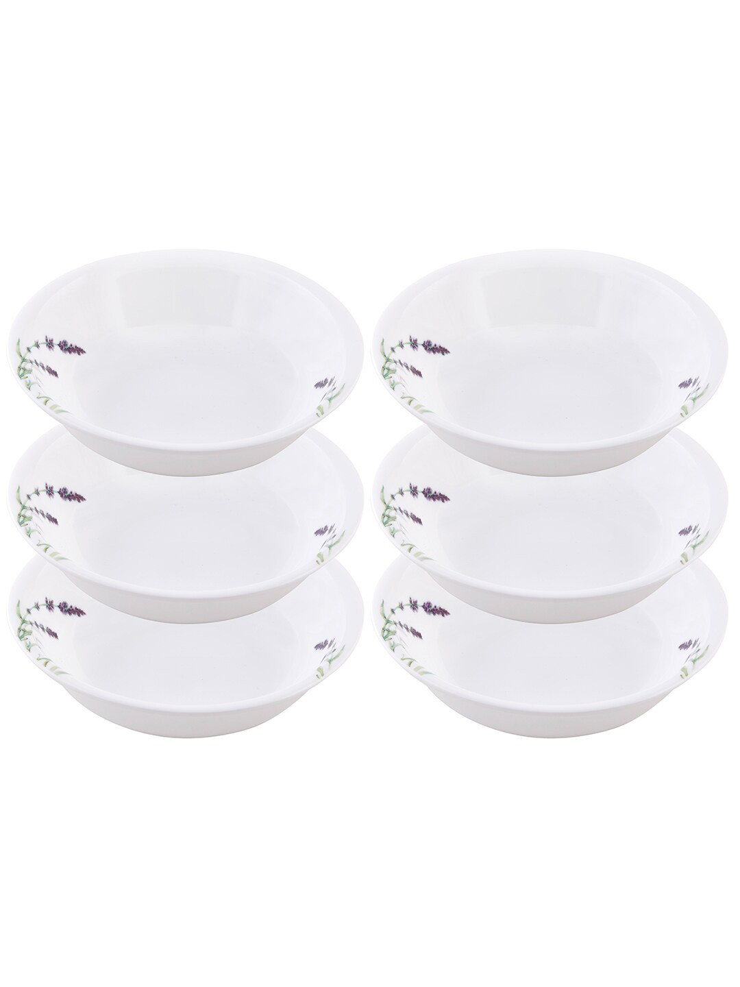 Corelle Asia White & Purple Set Of 6 Floral Printed Glossy Bowls  296 ML Each