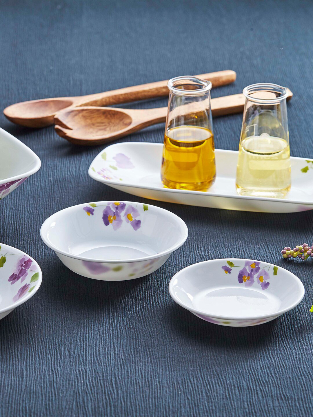 Corelle Asia White & Lavender Set Of 2 Dishwasher and Microwave Safe Printed Glossy Bowls