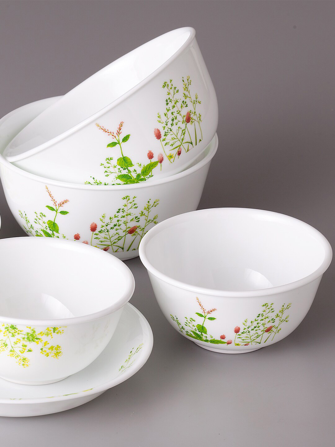 Corelle  Asia Collection Provence Garden White & Green Set Of 4 Glossy Bowls
