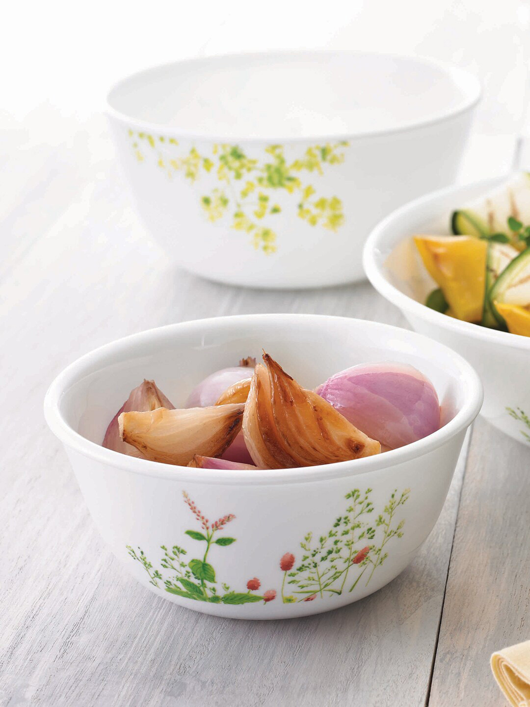 Corelle Set of 6 White & Green Dishwasher & Microwave safe Vitrelle Glass Bowls 355 ml