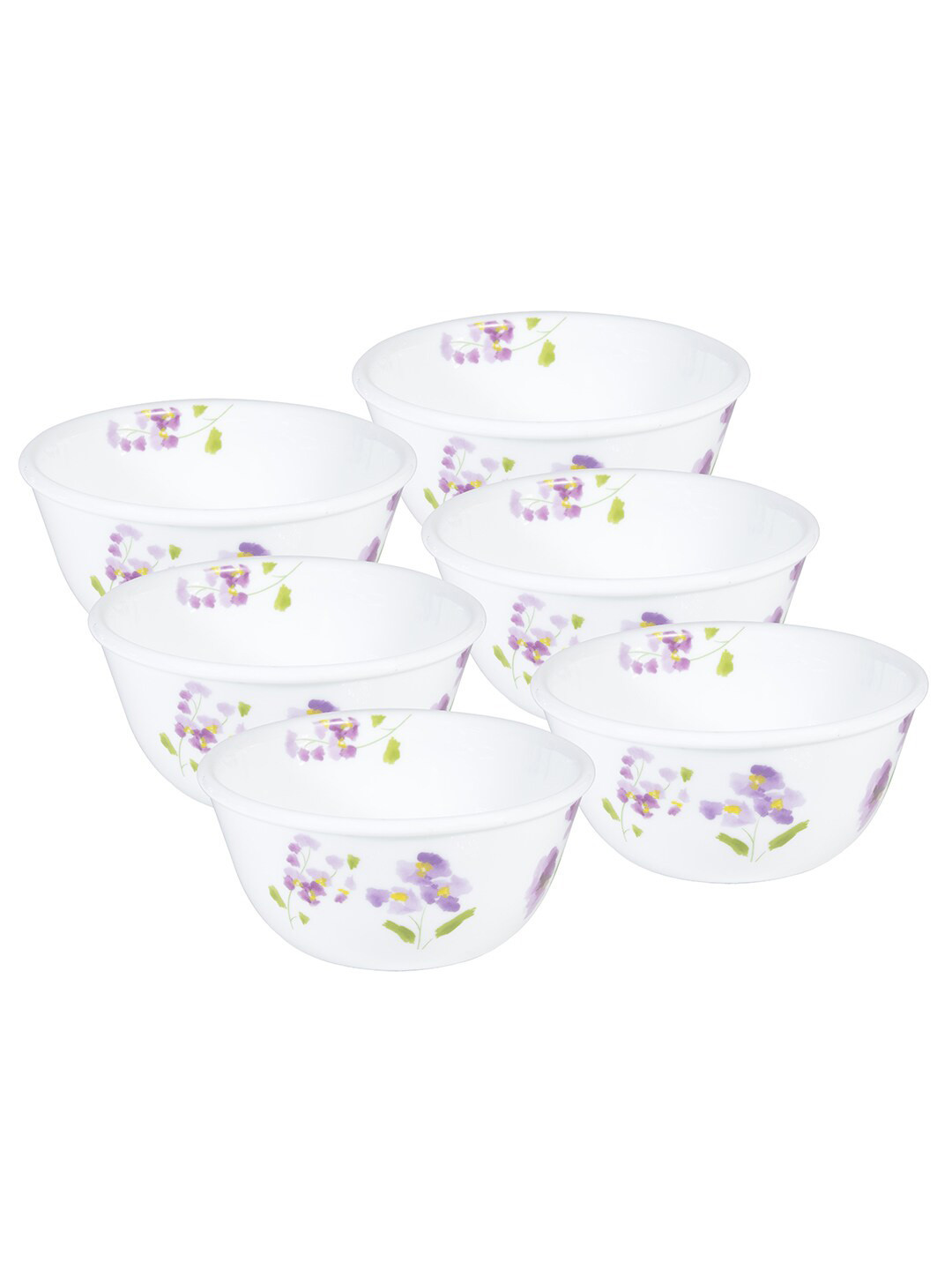 Corelle Pack of 6 White & Purple Dishwasher & Microwave safe Printed Bowls 177ml each
