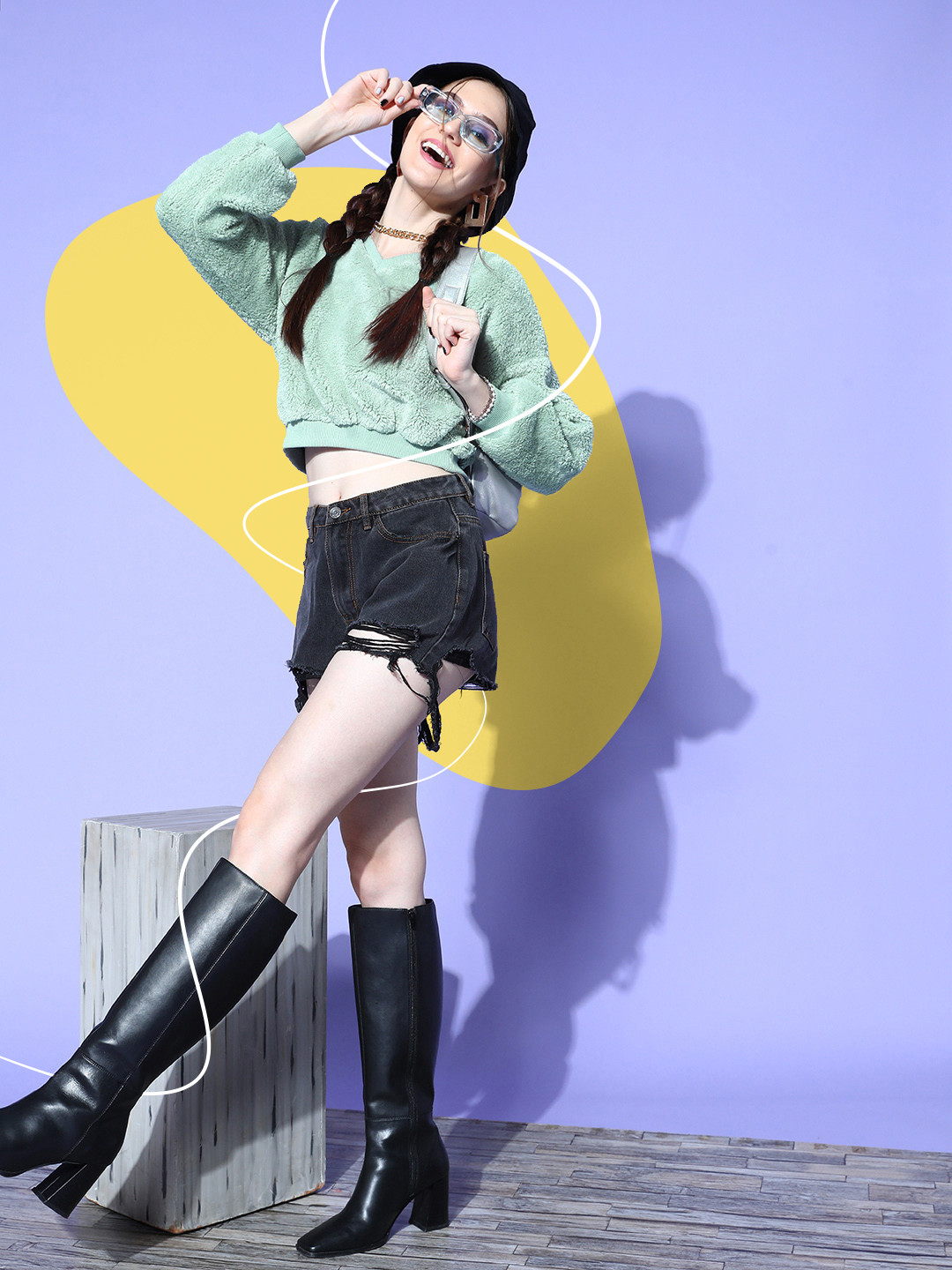 SASSAFRAS Women Sea Green Solid Go Fur It Sweatshirt