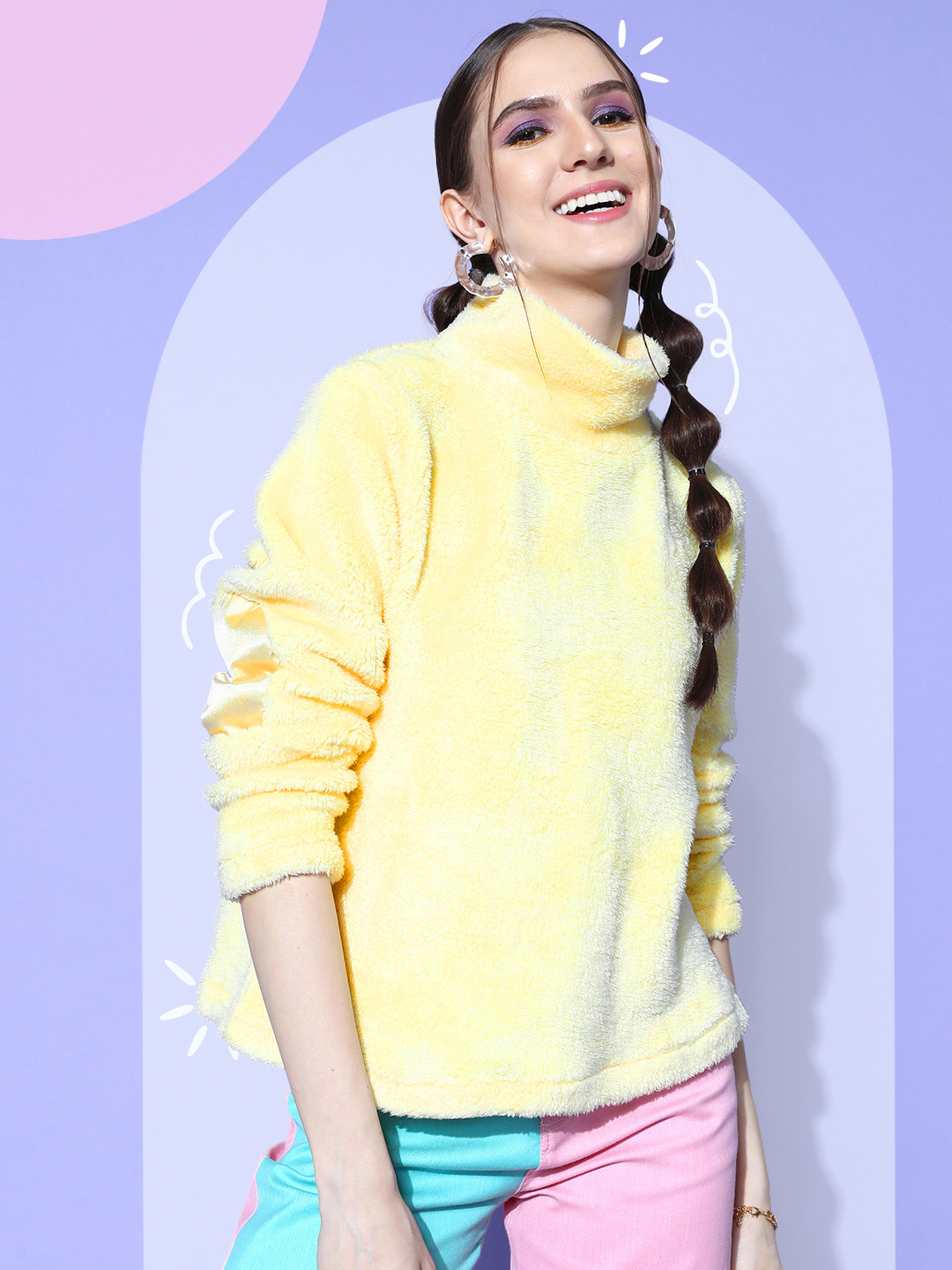 SASSAFRAS Women Bright Yellow Solid Go Fur It Sweatshirt