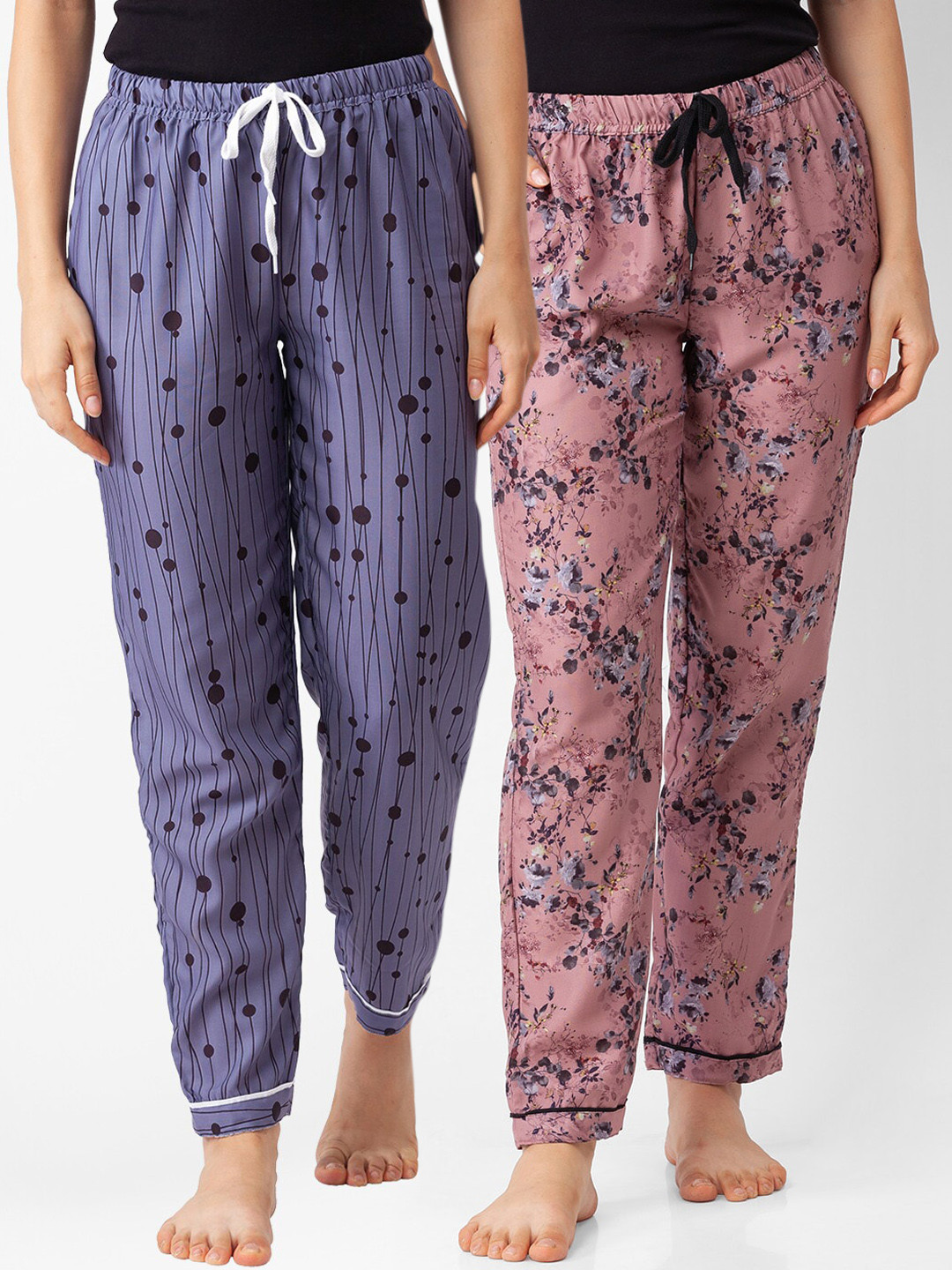 FashionRack Pack Of 2 Women Purple & BrowmPrinted Cotton Lounge Pants