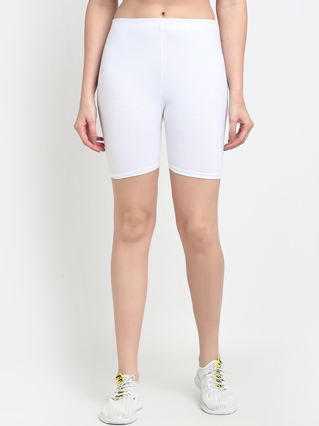 GRACIT Women White Four Way Super Commed Lycra Cycling Sports Shorts