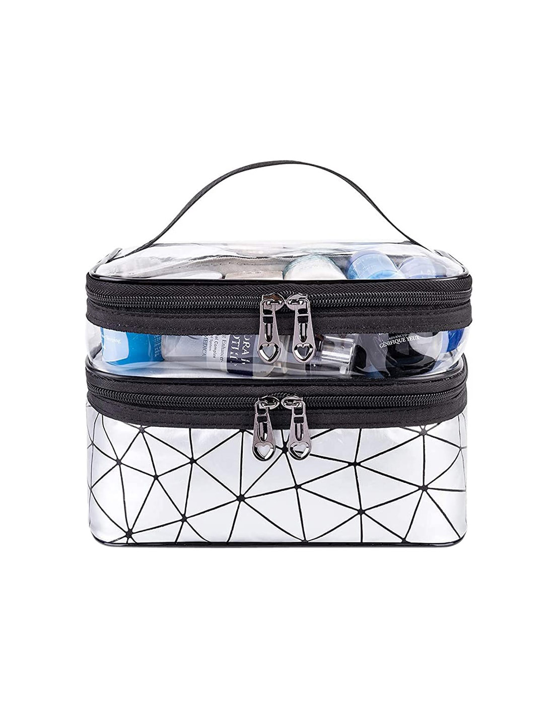 Queue Silver & Black Printed Travel Make Up Pouch