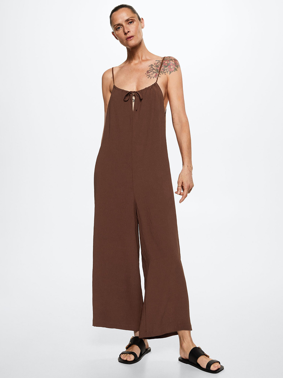 MANGO Brown Sustainable Woven Basic Jumpsuit