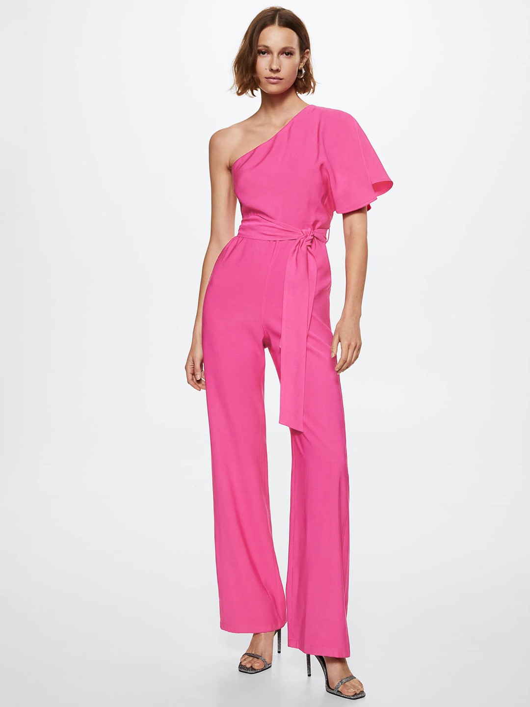 MANGO Pink One-Shoulder Solid Sustainable Basic Jumpsuit