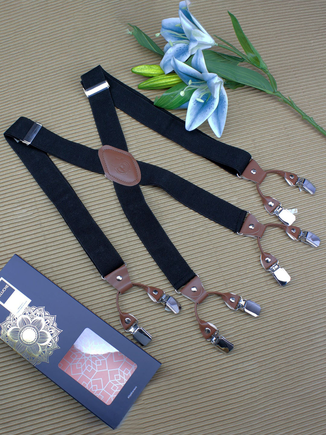 PELUCHE Unisex Black & Brown Solid Novelist Charmer Suspenders