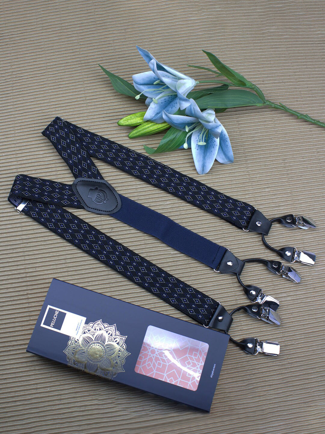 PELUCHE Unisex Black Blood Diamond Patterned Suspenders