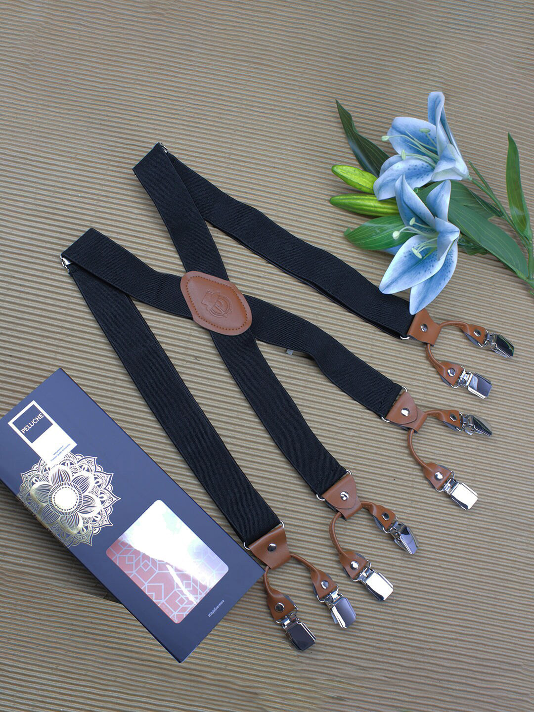 PELUCHE Black & Tan Brown Solid Suspenders