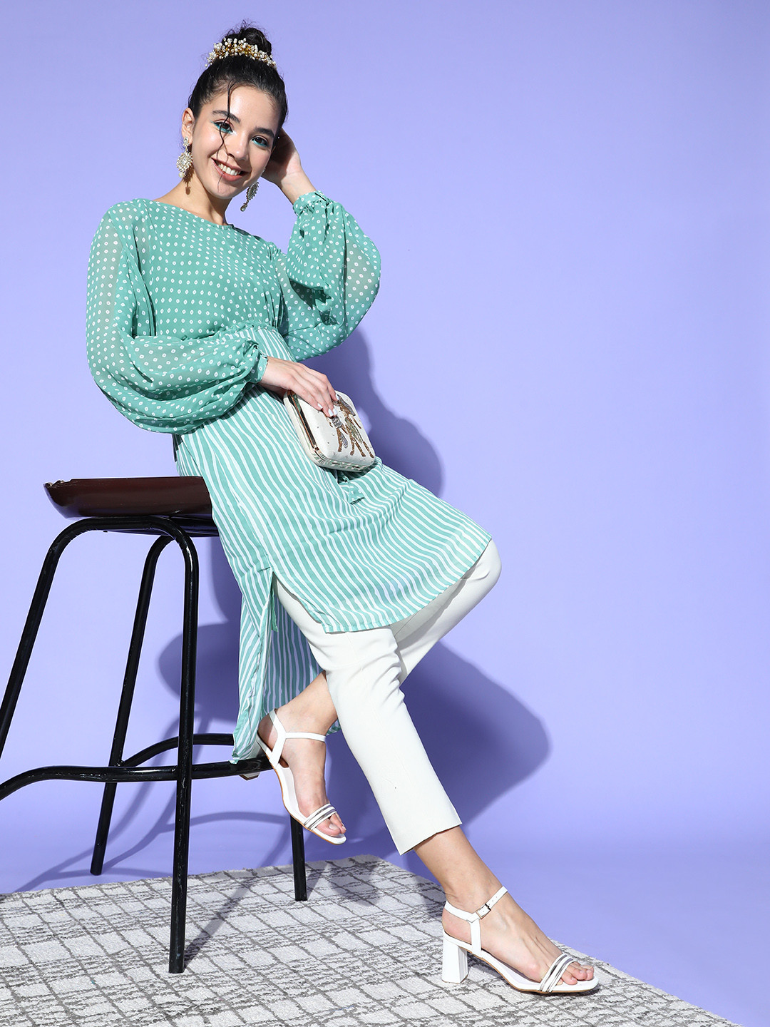 Juniper Women Gorgeous Green Polyester Asymmetrical Tunic