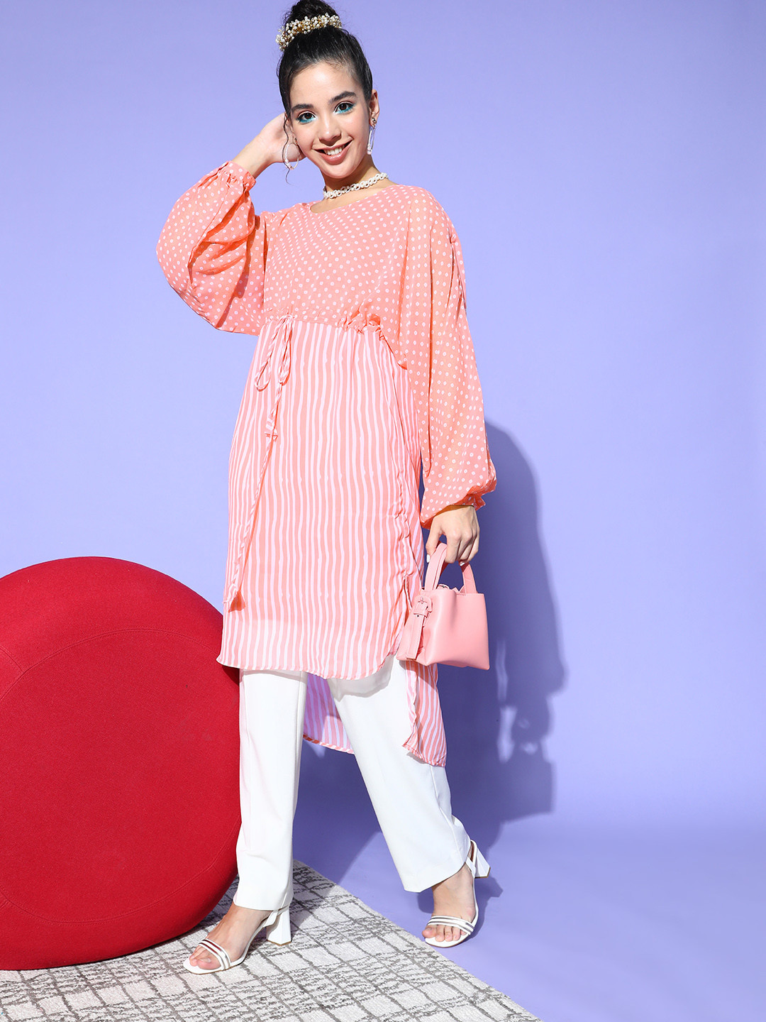 Juniper Women Attractive Peach Polyester Asymmetrical Tunic