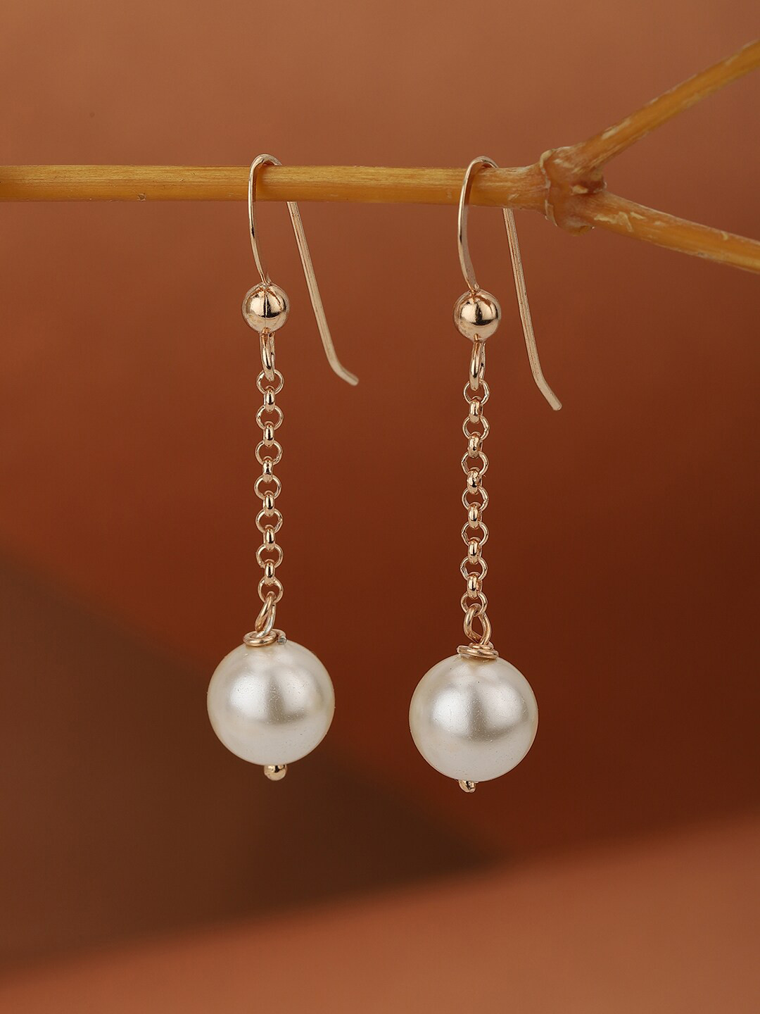 VANBELLE Women Rose Gold Contemporary Pearl Drop Earrings