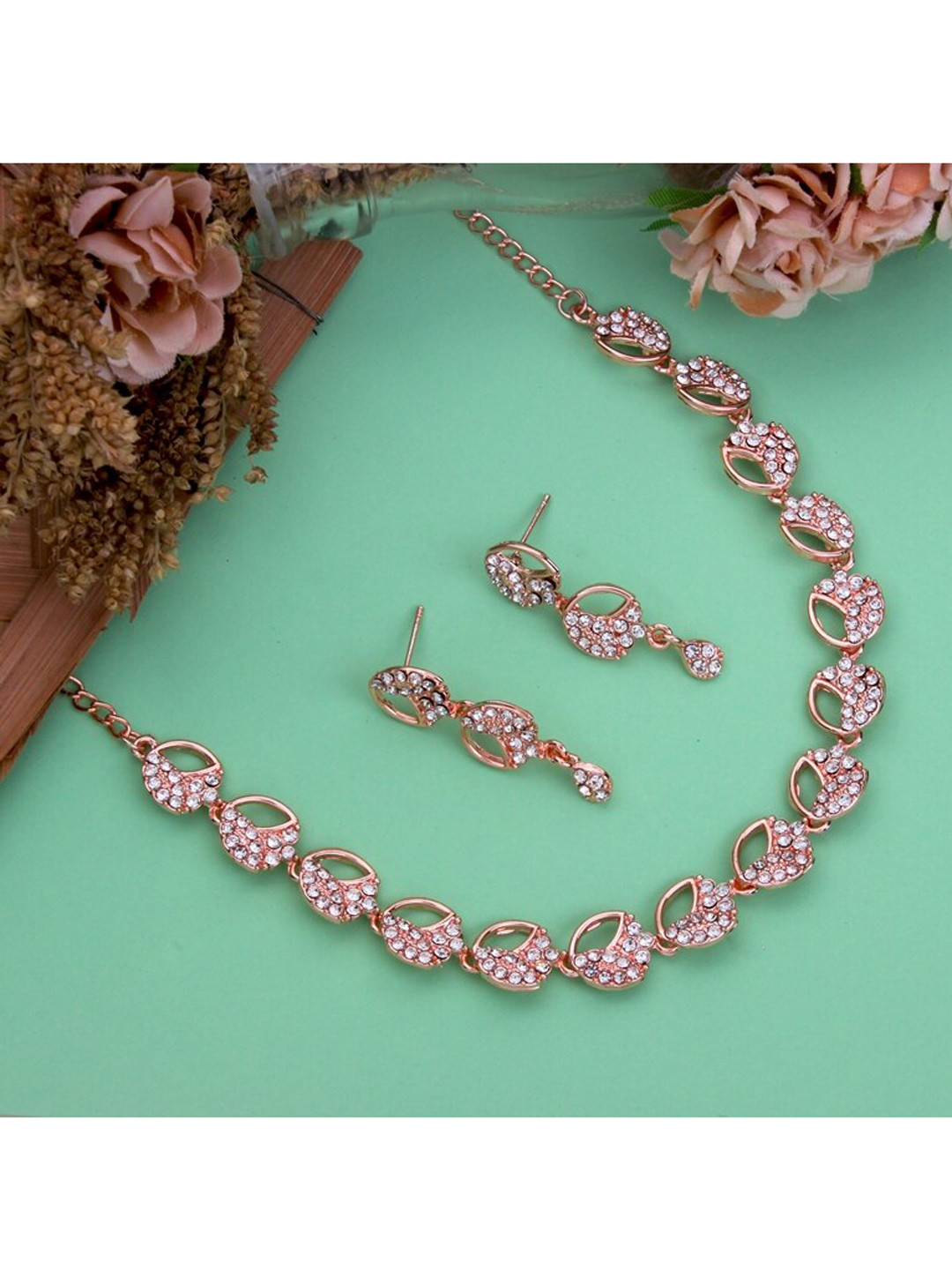 Atasi International Rose Gold-Plated White Crystal Studded Jewellery Set