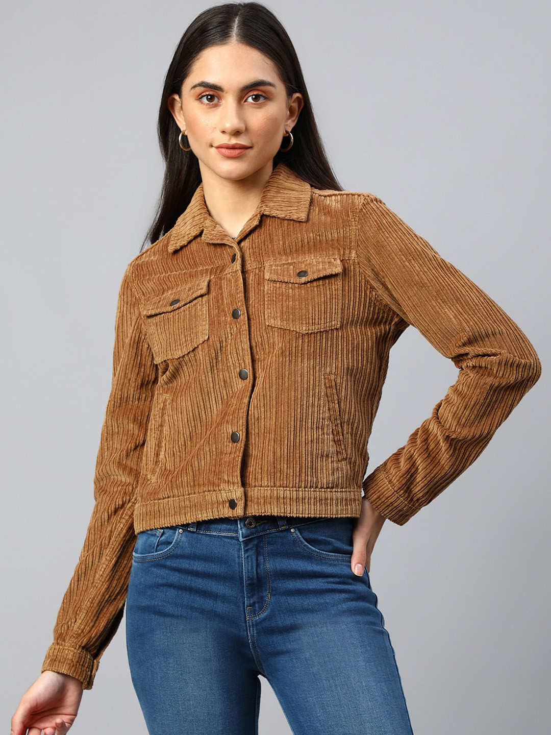 Xpose Women Brown Corduroy Lightweight Tailored Jacket