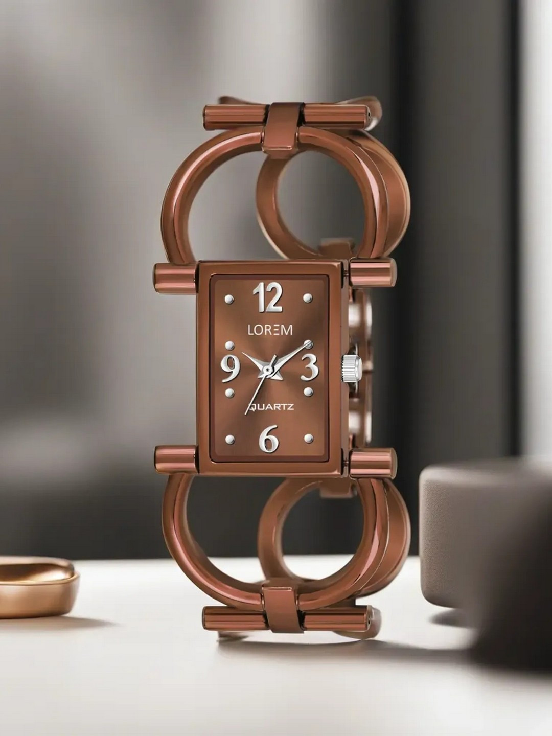 LOREM Women Brown Brass Patterned Dial & Brown Bracelet Style Straps Analogue Watch LR295