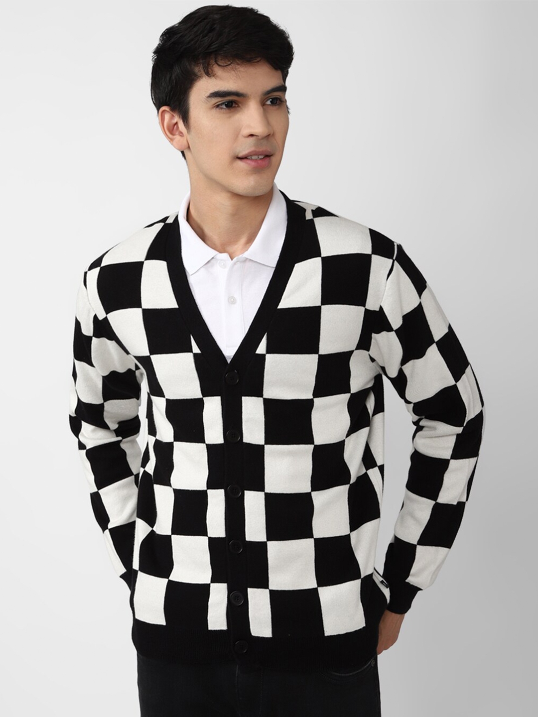 Mens black and hot sale white cardigan