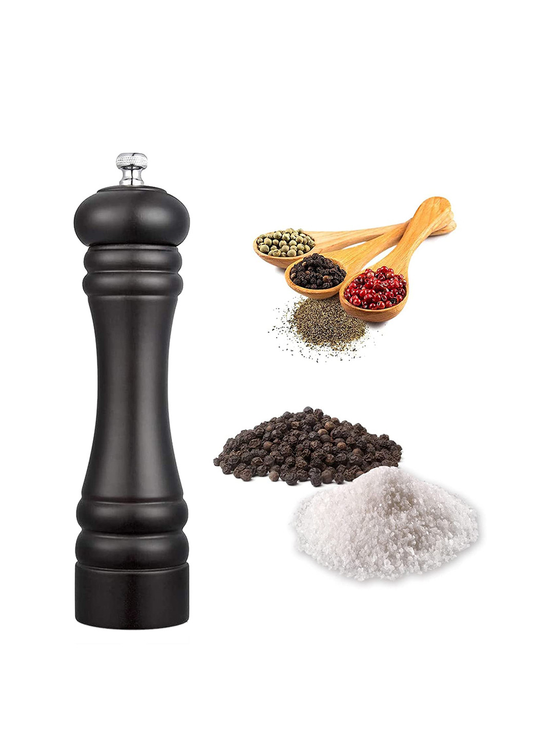 ZEVORA Black Solid Wooden Salt & Pepper Grinder