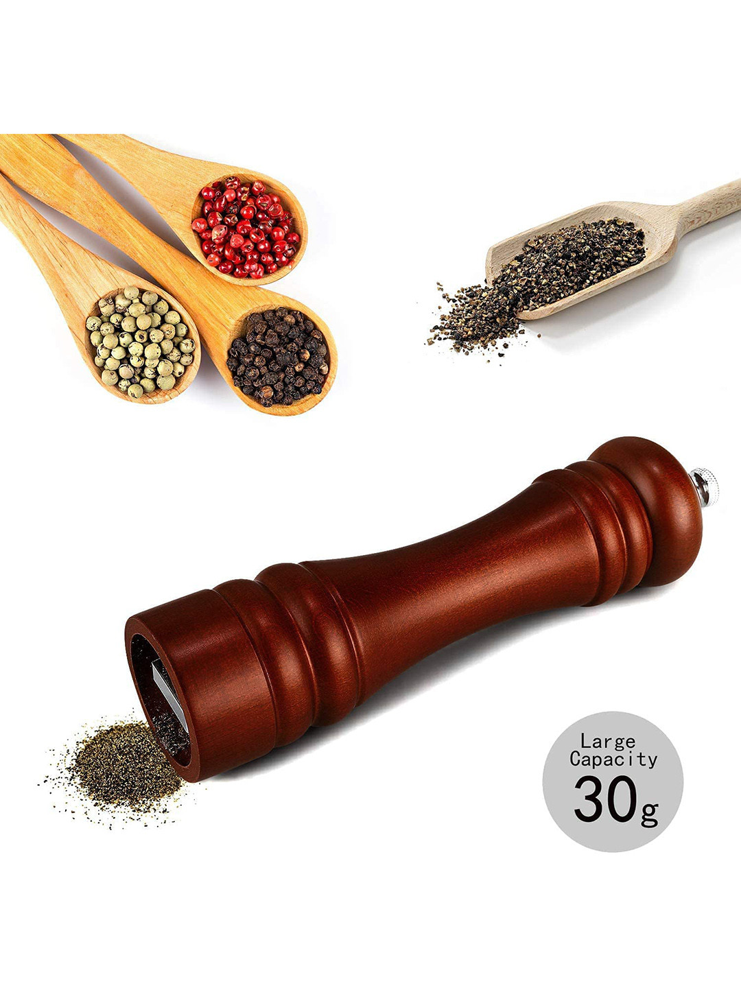 ZEVORA Adults Brown Textured Wooden Salt & Pepper Grinder