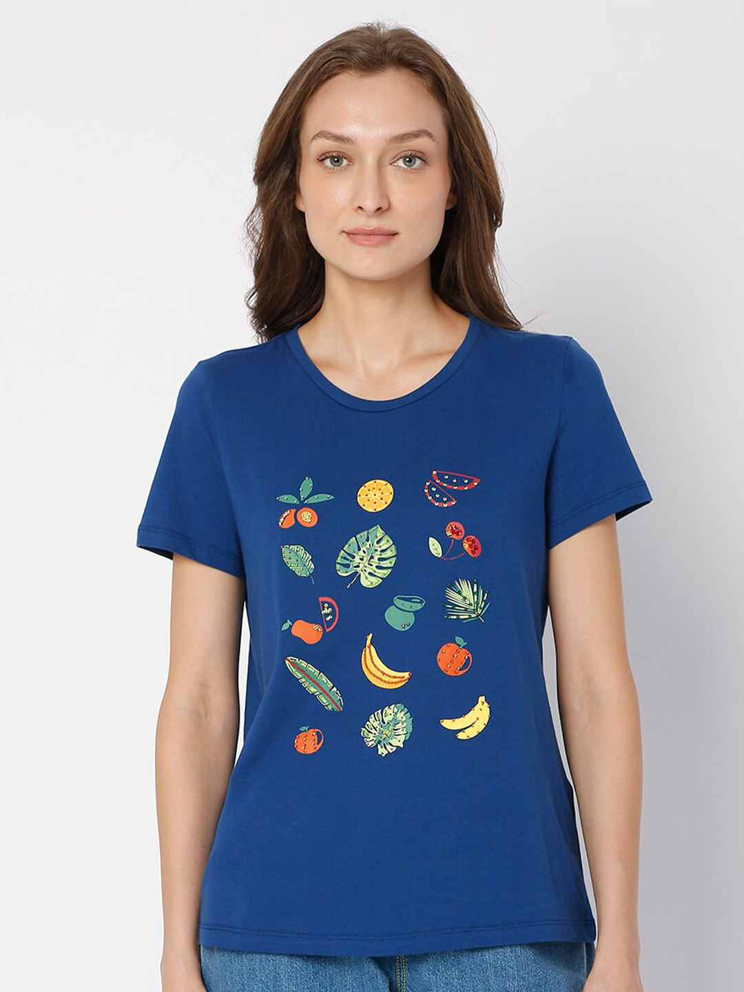 Vero Moda Women Blue Tropical Printed T-shirt