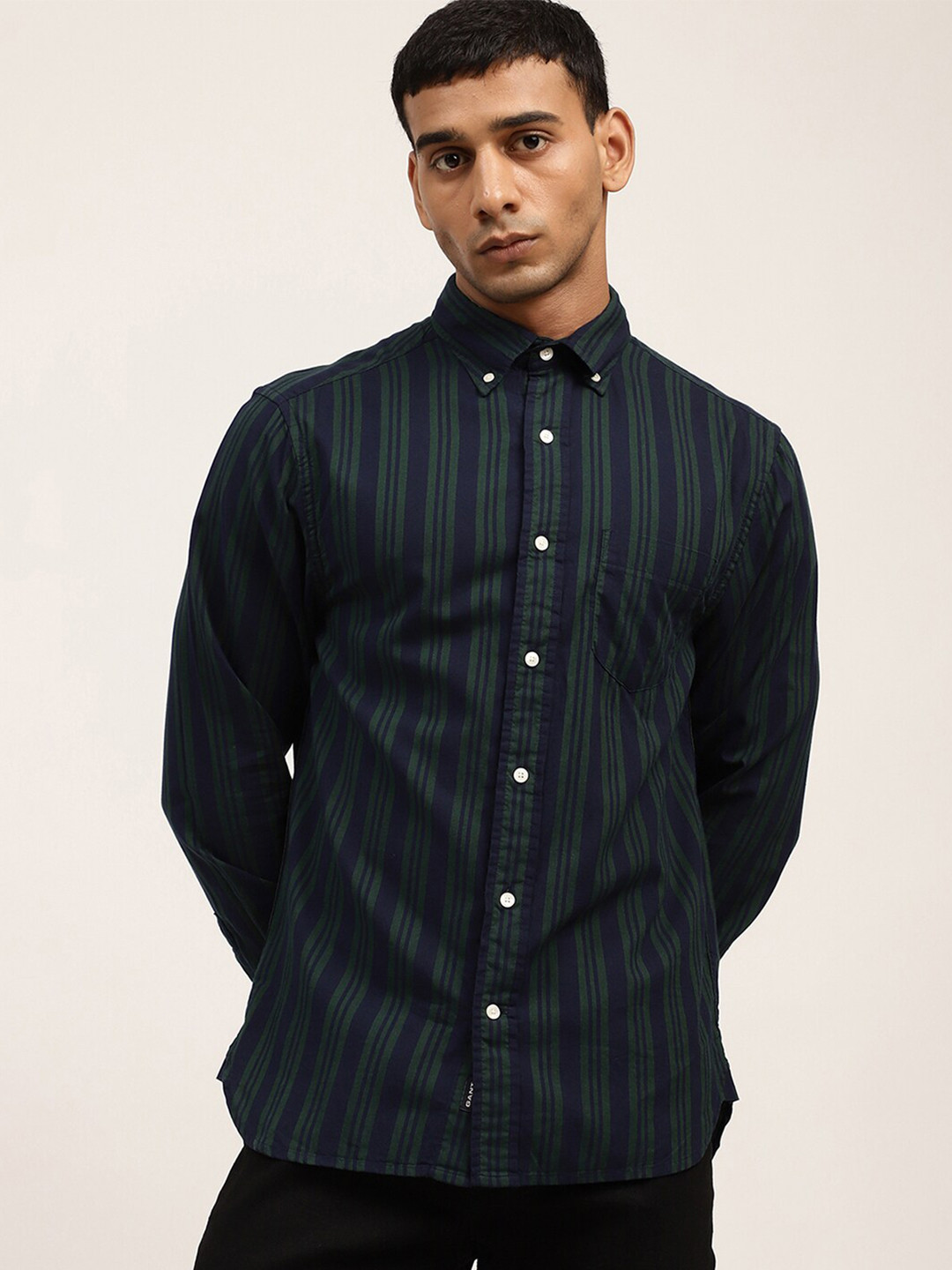 GANT Men Green Classic Striped Casual Shirt