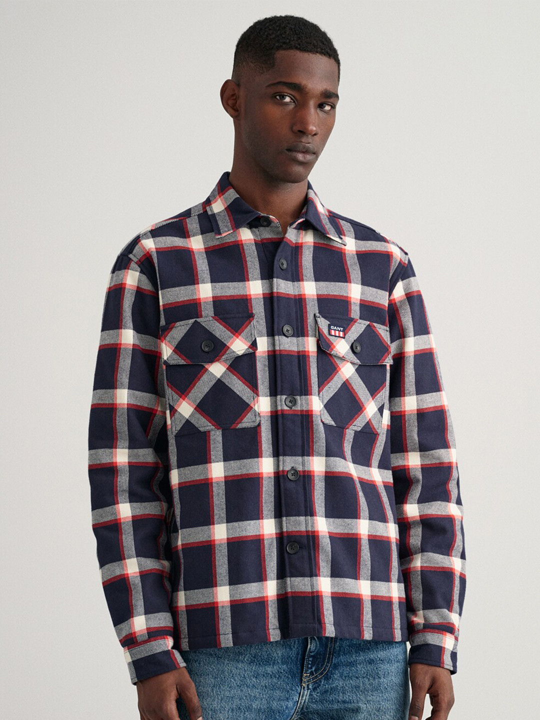 GANT Men Blue Classic Tartan Checks Cotton Casual Shirt